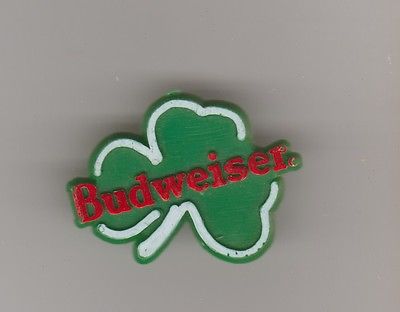 Budweiser Green Three Leaf Clover Hat or Lapel PIN Tie Tac Clasp 1 X 1 1/4 inch