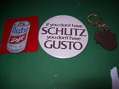 Lot of 2 Schlitz Beer Pins and Keychain NOS