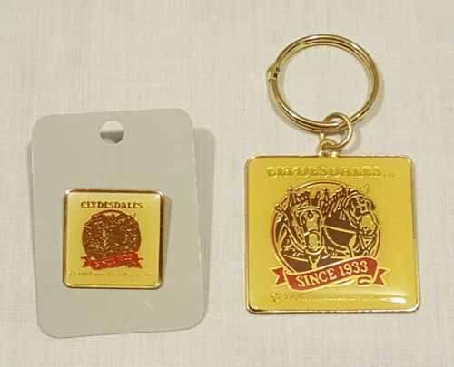 NEW BRASS VINTAGE CLYDESDALES SINCE 1933 ANHEUSER BUSCH KEY CHAIN & HAT PIN 1987