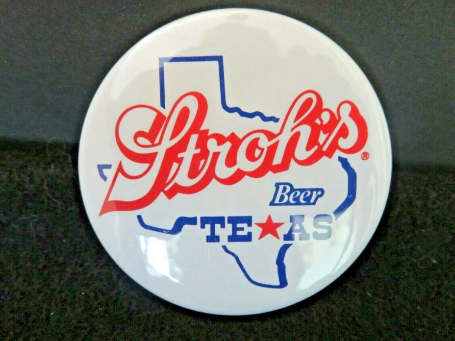 Stroh's Beer Texas Button / Pin White Red Blue Large