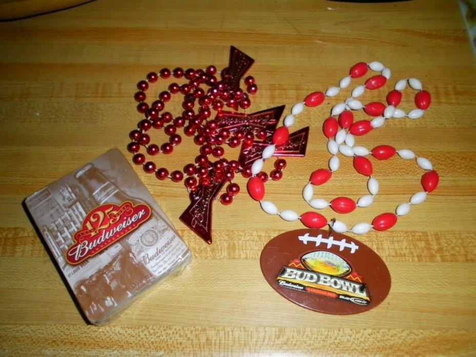 BUDWEISER. 125th playing cards, plastic Bud Bowl pendant and decoration.