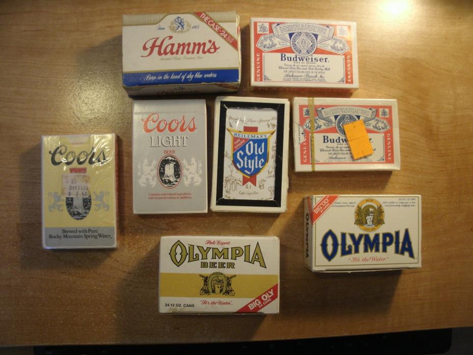 Budweiser, Coors, Olympia, Hamm's Playing Cards - New in Plastic
