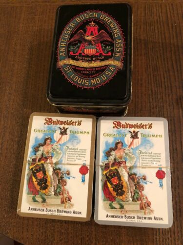 Anheuser Busch Budweiser Sealed Double Deck Playing Cards In Tin (C3)