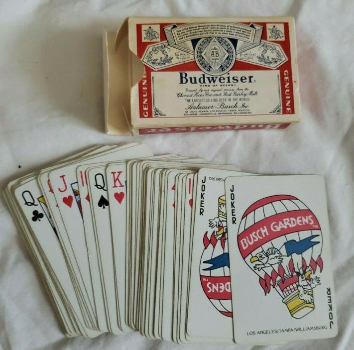 Vintage Budweiser Bridge Playing Cards Budweiser Beer~Busch Gardens Jokers