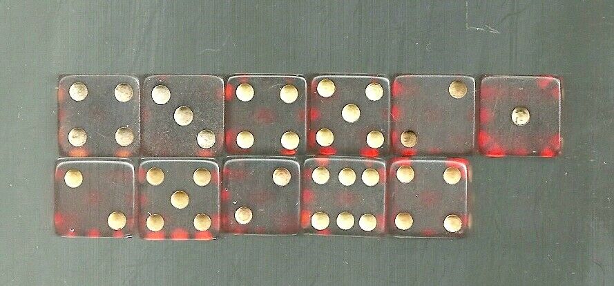 11 VINTAGE RED LUCITE DICE...1/2