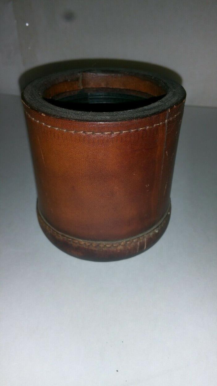 Vintage Stitched Brown Leather Dice Cup Ribbed Interior w/4 Dice Free Ship USA