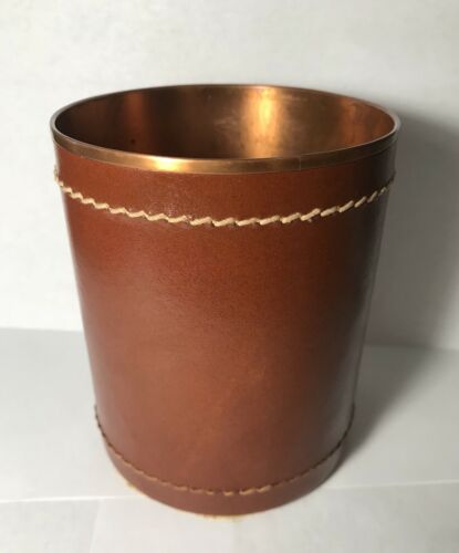 Rare Vintage Copper Dice Cup With Leather Cover