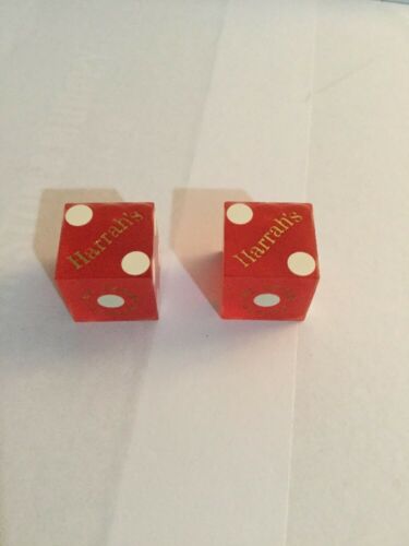 Lot of 2 Pair Harrah's Casino Las Vegas Gold Logon Frosted Red Drilled