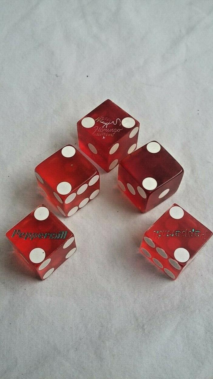 5 lot Mixed Red CASINO Vintage DICE - Flamingo Peppermill Casinos