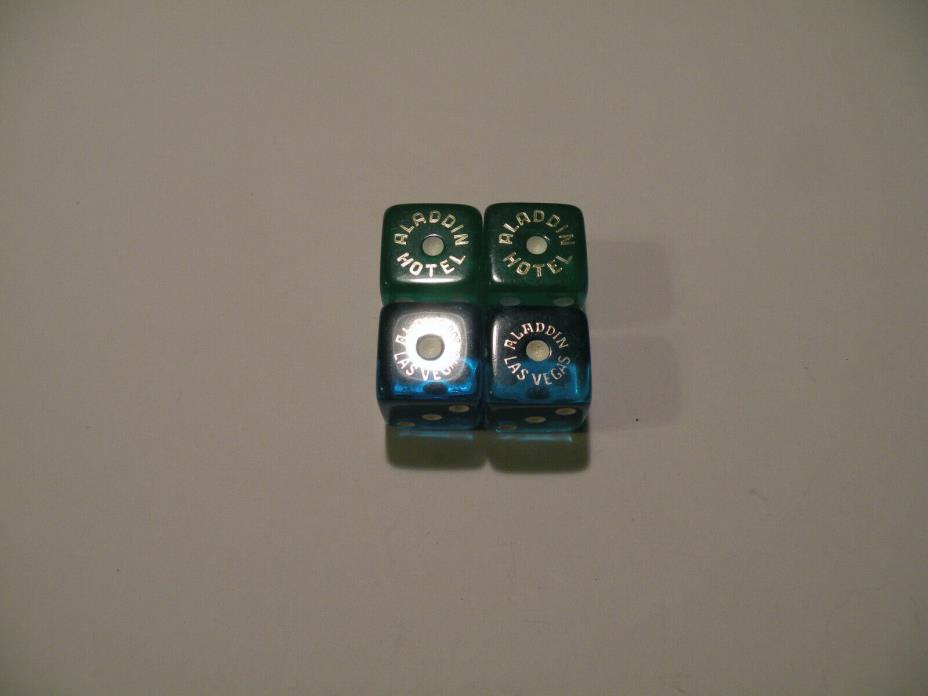 VINTAGE ALADDIN CASINO DICE 2pr. (4) GREEN & BLUE OBSOLETE LAS VEGAS LOOK NICE