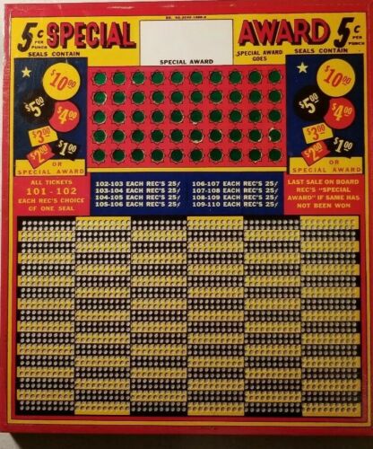 Salesboards of Distinction 5 c Special Award Punch board game casino unused