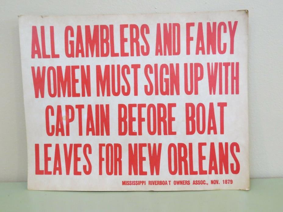 Antique Ephemera Original Old Card Stock “Gamblers and Fancy Women” Mississippi