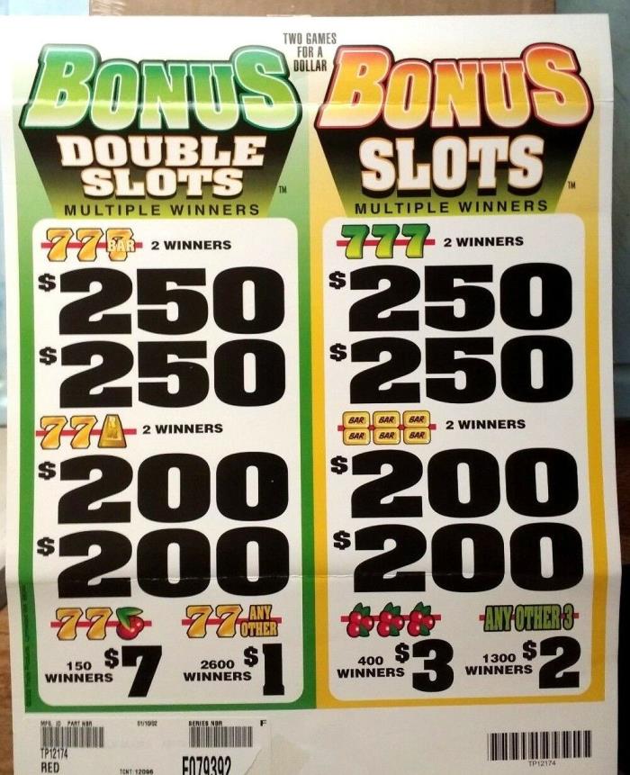 Pull Tab Tickets 12,096 count  Bonus Double Slots 6 boxes $1 Pull Tabs 5 Window