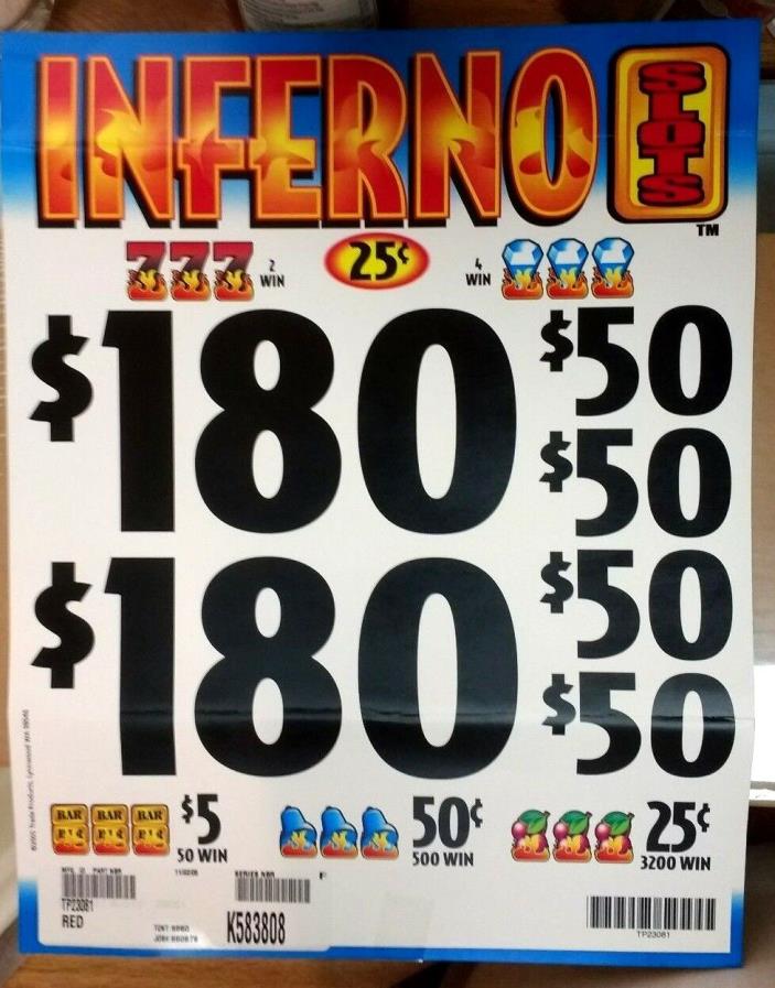 Pull Tab Tickets 9,960 count Inferno Slots 4 Boxes 25 cent Pull Tabs