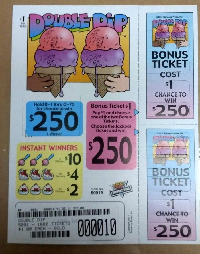 Pull Tab Tickets 6,782 count Double Dip four boxes $1 Pull Tabs