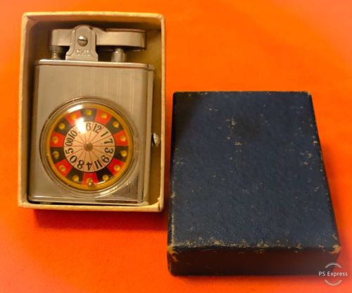 old CONTINENTAL CASINO ROULETTE WHEEL GAMBLING CIGARETTE LIGHTER Works & Spins