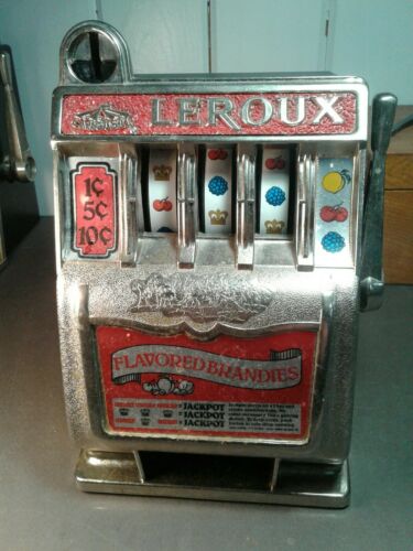 Vintage Metal Toy SLOT MACHINE STILL BANK LEROUX CAROUSEL 1960s