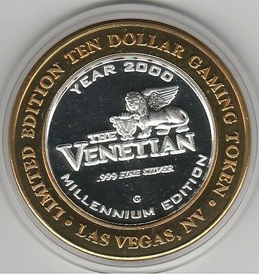2000 Venetian Millennium CampanileTower .999 Fine Silver Strike $10 Casino Token