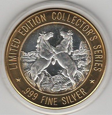 1995 Winnavegas Sloan IA Rearing Horses GDC .999 Fine Silver $10 Gaming Token