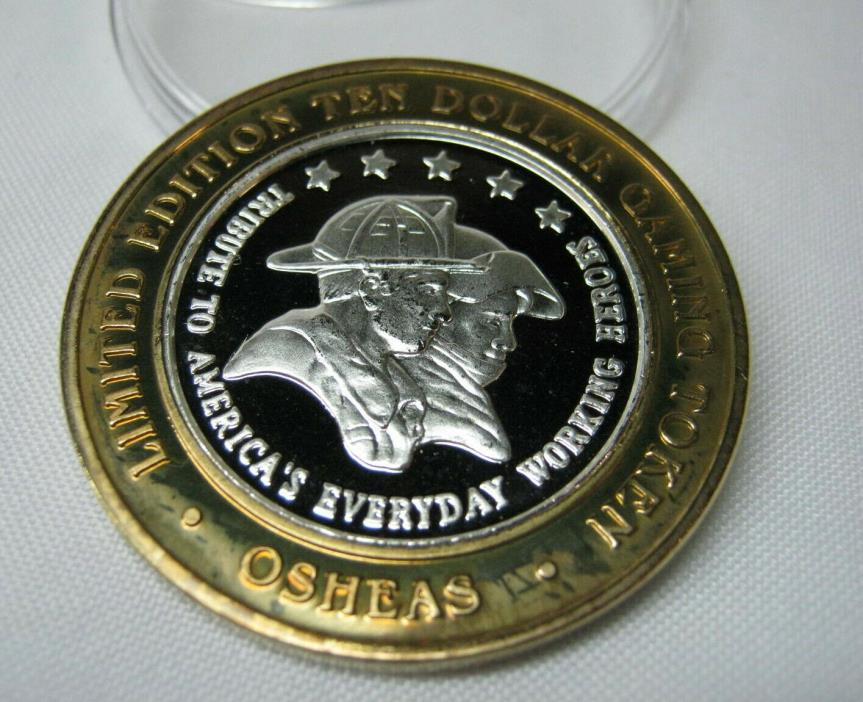 O'sheas Casino LV 2003 $10 Gaming Token Everyday Working Heroes .999 Silver G MM