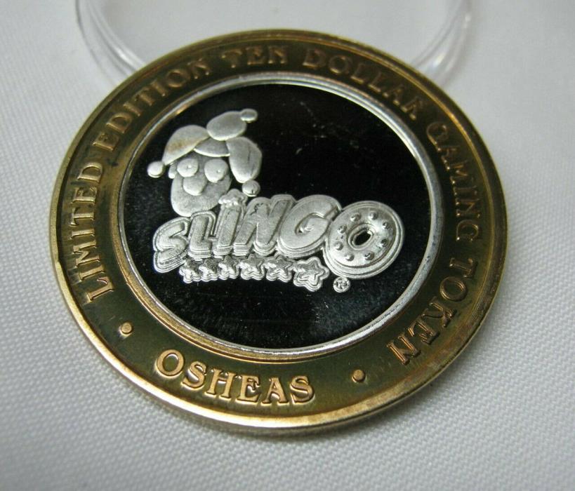 O'sheas Casino LV 2004 $10 Gaming Token Slingo Jester .999 Silver G MM