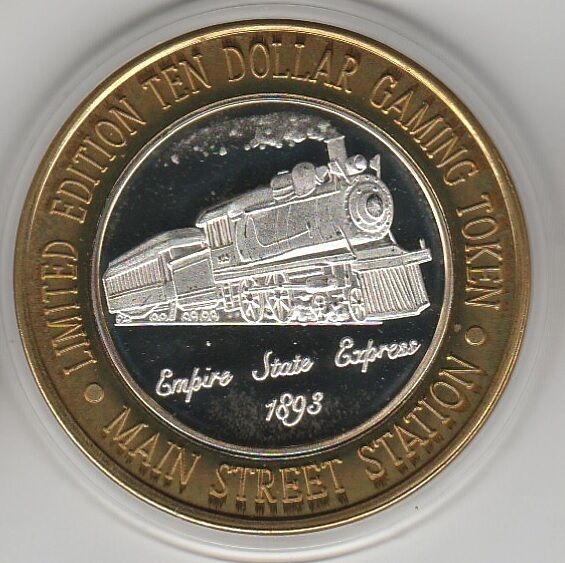 1996 Main Street Station 1893 Express G Mint .999 Fine Silver $10 Casino Token