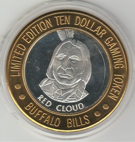 1994 Buffalo Bill's Jean NV Red Cloud Bust .999 Fine Silver $10 Casino Token