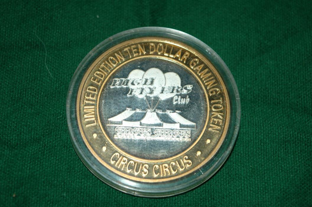 Circus Circus Reno Limited Edition $10 Gaming Token High Flyers .999 Fine Silver