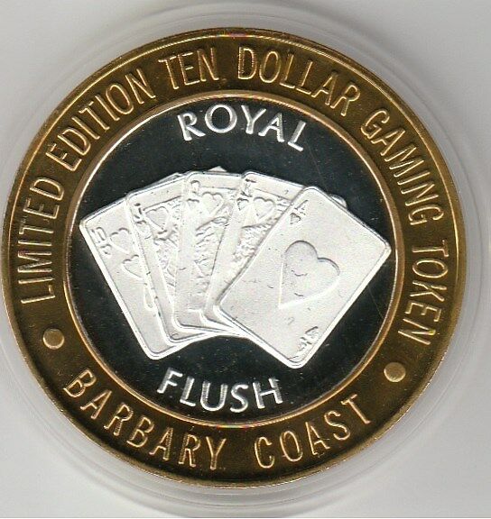 1999 Barbary Coast Royal Flush GDC mint .999 Fine Silver Strike $10 Casino Token