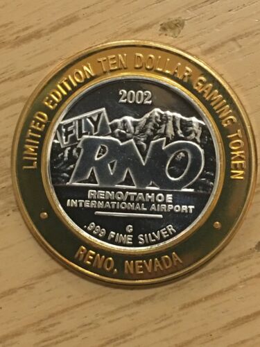 2002 Reno Tahoe Airport $10 Gaming Token .999 Fine Silver