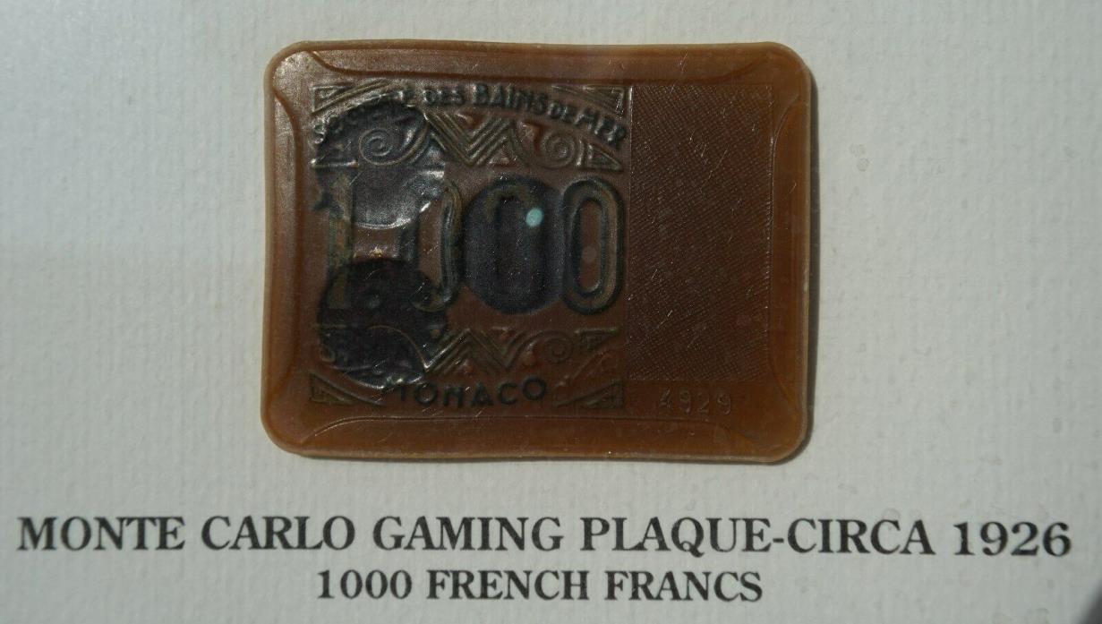 Monte Carlo Casino Monaco 1000 Francs Gaming Plaque 1926