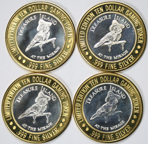 4 Coin $10 Gaming Token Las Vegas Nevada Limited Edition .999 Fine Silver Parrot