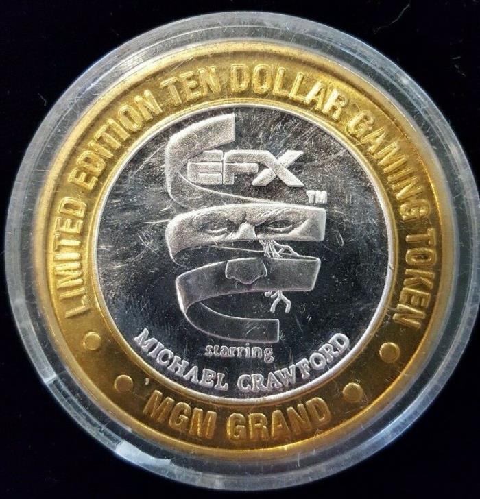 Micheal Crawford, MGM Grand, Hotel Casino, Ten Dollar Gaming Token, .999 Silver