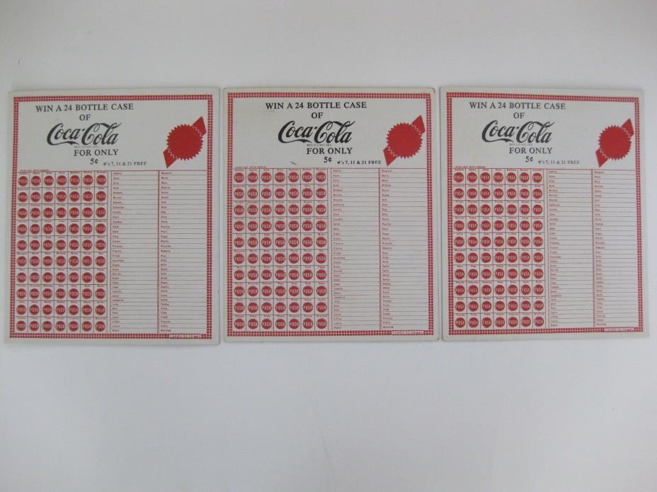 Lot of 3 Coca Cola Push Punchboards Cards Trade Stimulator