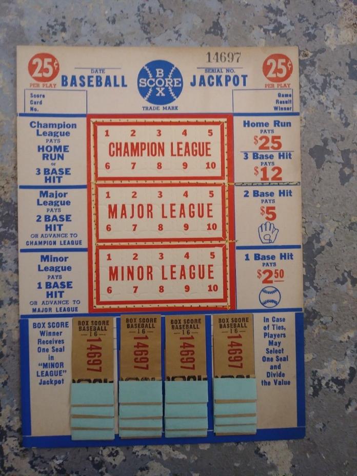 Vintage Original Baseball Punch Card Game Punch Board 25¢