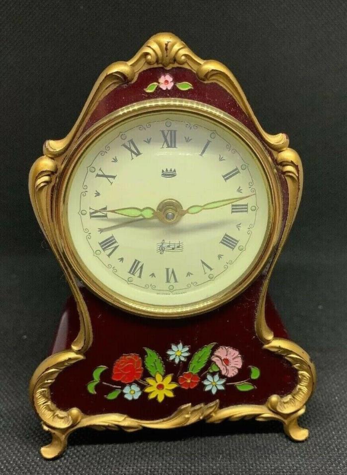 Vintage Antique Western Germany Alarm Clock Reuge Swiss Musical Movement Footed