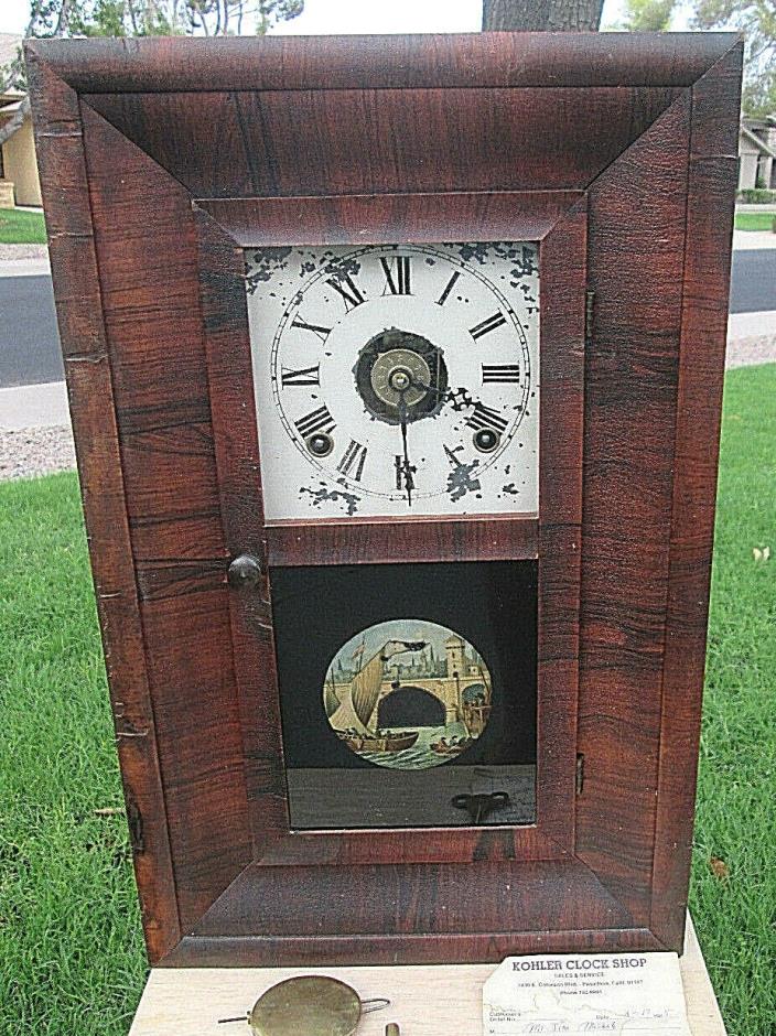 Welch 8 Day Ogee Clock Alarm Mantel Shelf Wall Sessions Seth Antique