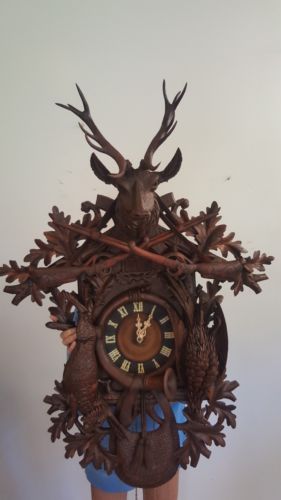 Antique 4ft black forest cuckoo quail clock