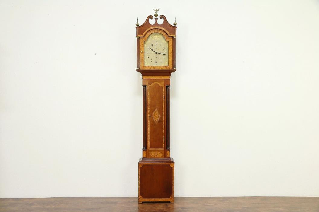 Cherry & Maple Tall Case Antique Grandfather Clock, Quartz, Whiting CT #30459