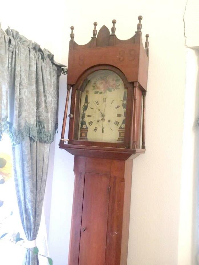 1838 Cherry Tall Case 8' Grandfather Clock Possibly Made by Emanuel Meily PA
