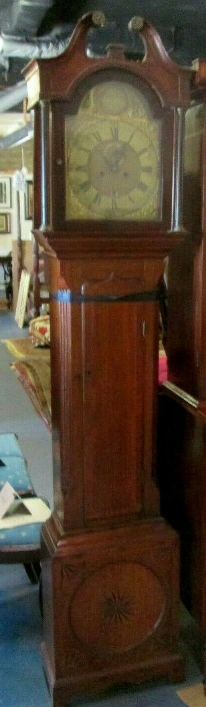 ANTIQUE ENGLISH BONNET TOP GRANDFATHER CLOCK CIRCA Lt. 1700's  SIGNED 
