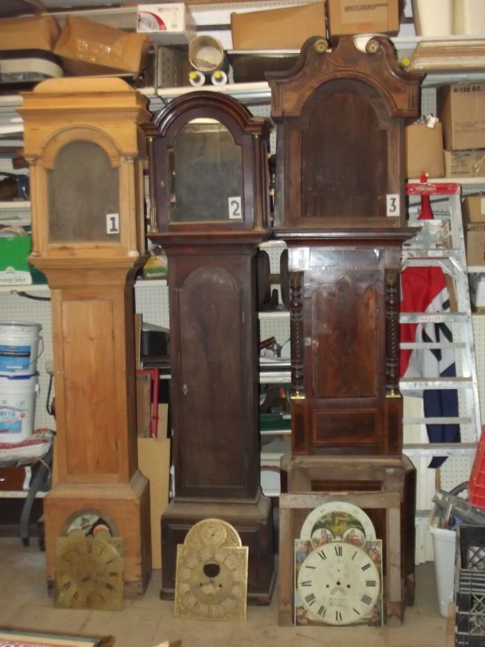 3 Antique Long case (Grandfather) Clocks (All need complete restoration)