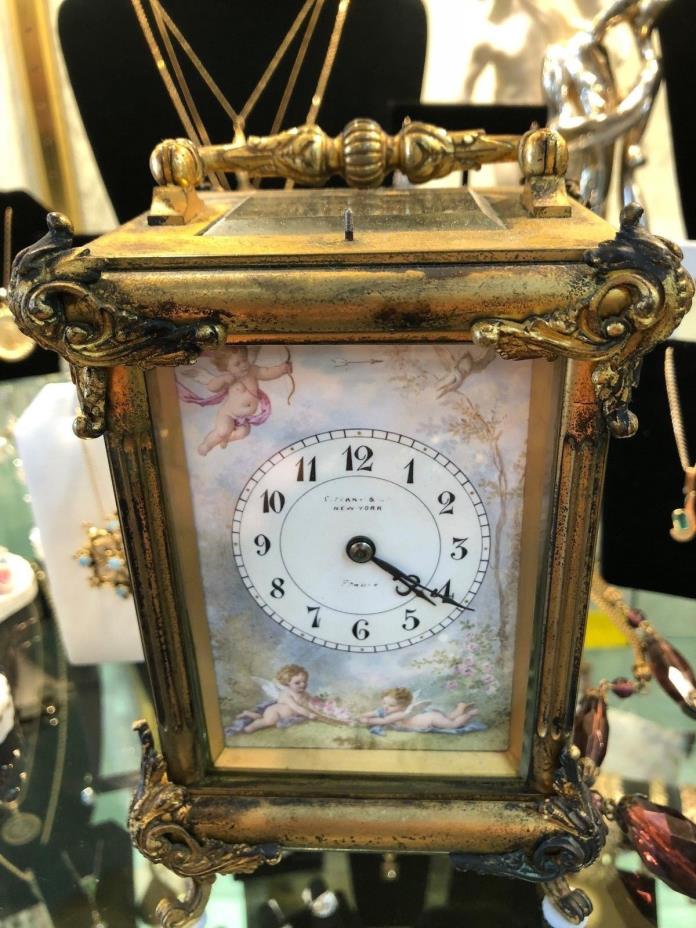 Beautiful 1890's Tiffany and Co Carriage Clock Hand painted porcelain
