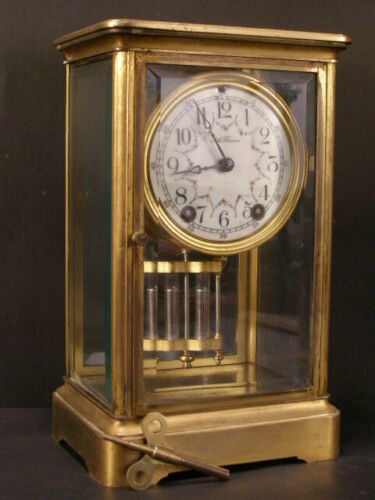 Antique Seth Thomas HAND PAINTED Porcelain Dial Carriage Glass Case Mantle Clock