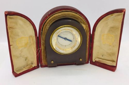 Cartier Antique Art Deco Gray Agate Manual Wind Clock & Original Box