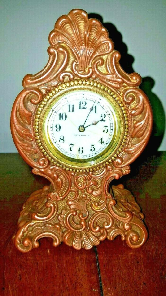Antique Novelty Seth Thomas Boudoir / Bed Side Clock w/ Porcelain Dial, Circa 18