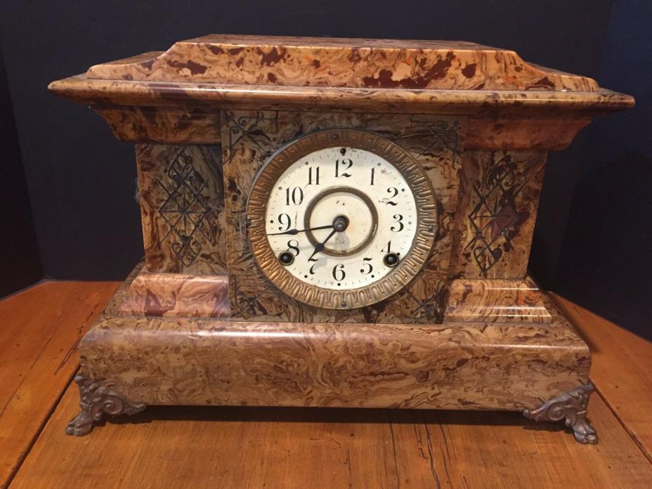 Antique Seth Thomas Pendulum Shelf Mantel Clock Imitation Burlwood Veneer