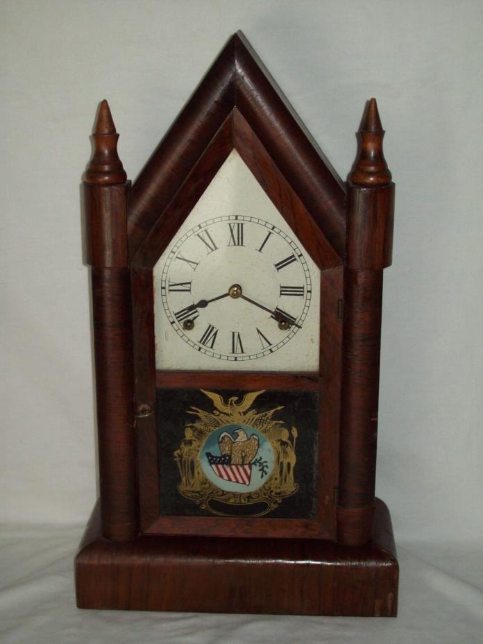ANTIQUE ~ GILBERT GOTHIC CATHEDRAL ~ PENDULUM MANTLE CLOCK ~ WORKING CONDITION !