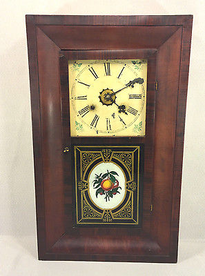 Antique New Haven Ogee Shelf Clock w/ Alarm  Running Mahogany Case