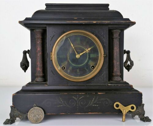 Antique Mantle Clock: Circa 1900, wood construction |NC-010-D11665-1